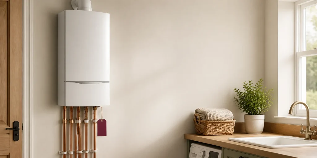 Tidy home utility room with a modern central heating boiler.