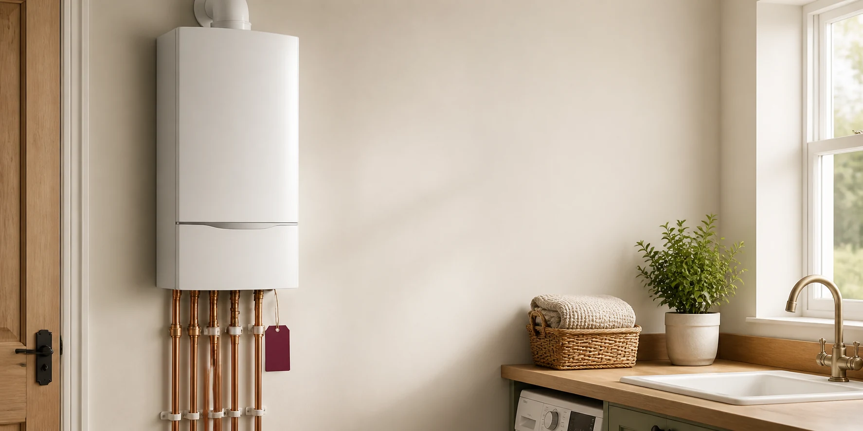 Tidy home utility room with a modern central heating boiler.
