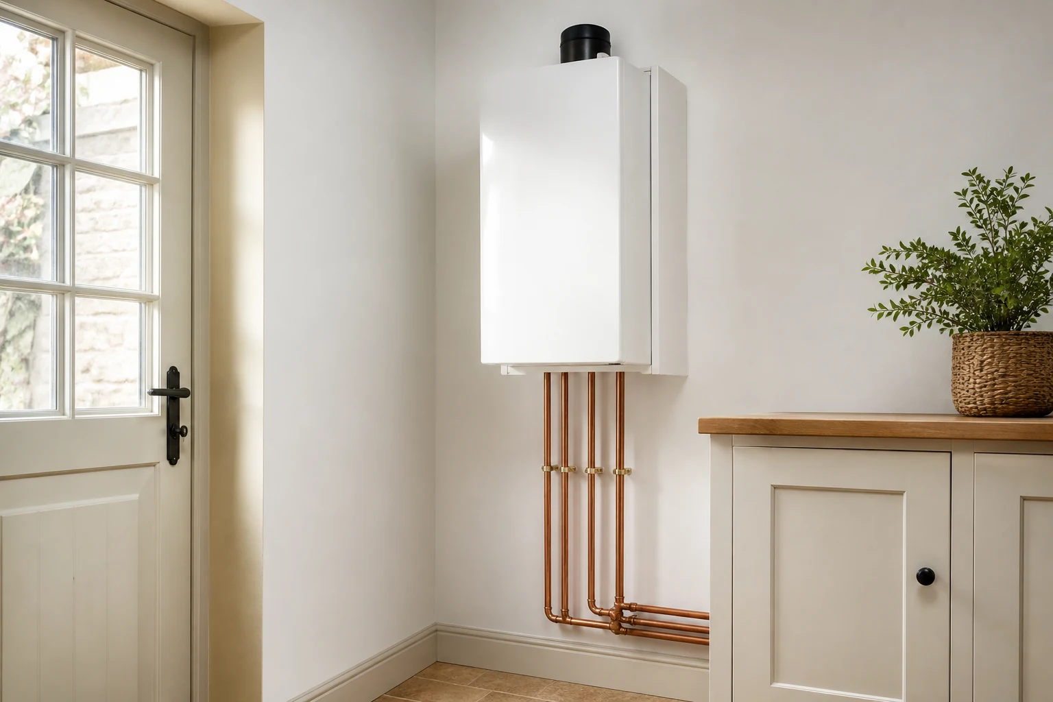 Tidy oil boiler installation with neat pipework